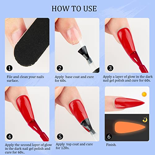 SAVILAND Glows in The Dark Gel Nail Polish Set - 12 Neon Colors Luminous Nail Gel Polish Set Soak off Color Changing Glow Effect Nail Polish for DIY Nail Art Design Holiday Gifts for Women