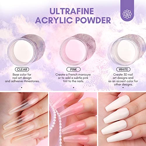 SAVILAND Acrylic Nail Kit with Drill: Professional Clear Pink White Acrylic Powder and Liquid Set with Brush for Beginner Application at Home Salon DIY Nail Extension