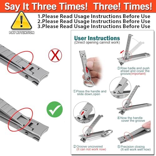 Portable Keychain Nail Clipper with Ear Pick, UItra Thin Nail Clippers for Men Medical Grade Stainless Steel Wide Jaw Folding Slim Sharp Fingernail Cutter for Travel