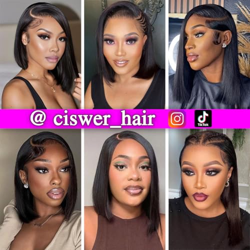 Short Bob Wig Human Hair Straight 13x4 Lace Front Wig Human Hair Bob Wigs for Black Women Glueless 180 Density Black Wig 12 Inch