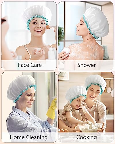 mikimini White Shower Caps for Women Long Hair,2 Pack,Large Size,Reusable,Waterproof Washable Hair Caps for Women and Girls, Super Cute and Extra Large