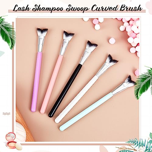 Mifoci 30 Pcs Curved Fluffy Lash Cleaning Brush Eyelash Extension Shampoo Brushes Swoop Eyelash Cleanser Brush Soft Makeup Removal Bath Tools for Home and Salon Use, 5 Colors
