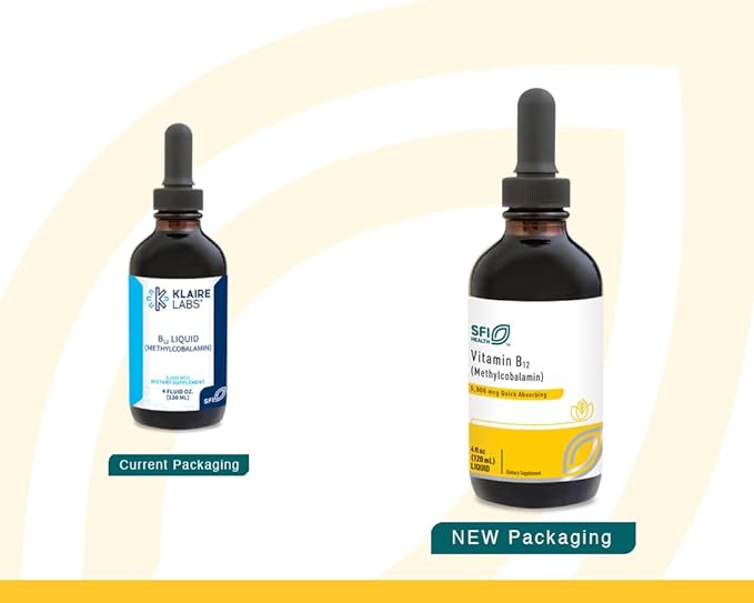 Klaire Labs Vitamin B12 Liquid Drops 5mg - Mood & Cognitive Support from 5000mcg Active Coenzyme Methylcobalamin - Hypoallergenic (120 Servings, 4 Fluid Ounces)