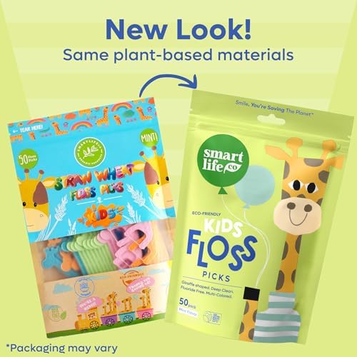 SmartLifeco Biodegradable Kids Flossers - Fluoride Free & Plant Based | Eco Friendly Dental Floss Picks for Children | Fun Animal Flossing Sticks for Toddlers Teeth | Compostable (200 Pack, Mint)