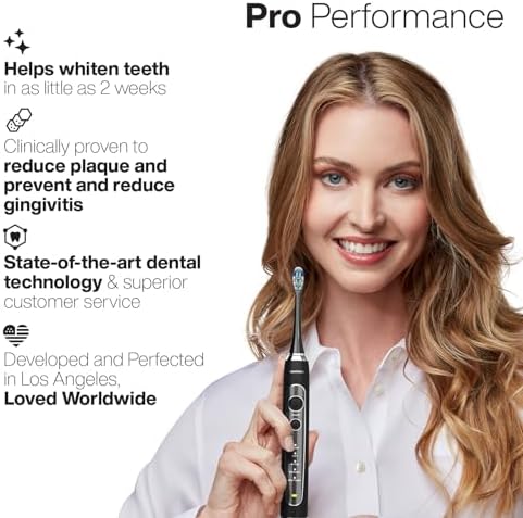 Aquasonic Black Series PRO – Ultra-Whitening Electric Toothbrush – 5 Modes & Smart Timers – Premium Travel Case & 6 Proflex Brush Heads – ADA Accepted Toothbrush