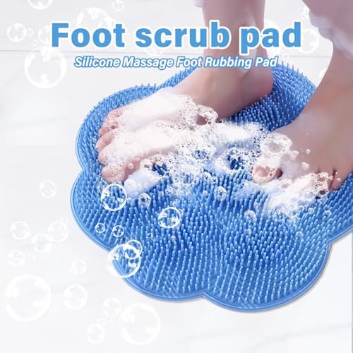 Silicone Shower Foot Scrubber Mat, 2025 New Shower Foot Scrubber Mat with Non-Slip Suction Cups，Foot Back Cleaning Pad Back Washer Exfoliating Bath Wash Pad (Blue)