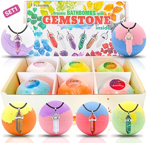 Kids Bath Bombs with Natural Jewelry Gemstone Inside for Girls with Surpris.Handmade Bubble Bath. Fizzies Spa Set with Essential Oils. Birthday Christmas Gift for Girls Boys. SET1
