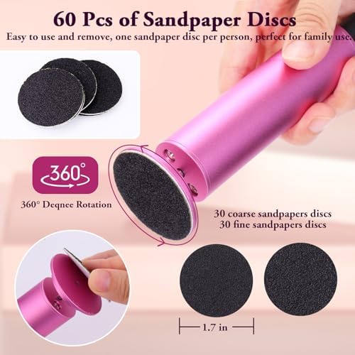 AFFLAT Electric Foot Callus Remover, Adjustable Speed (0-600Rpm), Adjustable Speed Foot Scrubber with 60 Pcs Sandpaper Discs, Electric Callus Remover for Feet,Pedicure Tool for Men and Women,Pink
