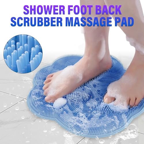 Shower Foot Scrubber Mat with Non-Slip Suction Cups, Shower Foot and Back Scrubber Mat, Upgrade Wall Mounted Foot Back Cleaning Pad Back Washer, Exfoliating Bath Wash Silicone Pad (Grey)