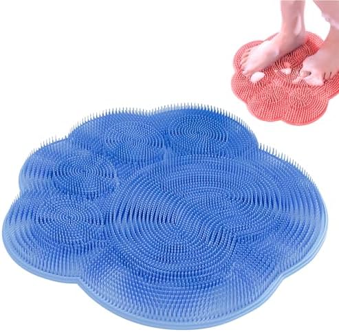 Silicone Shower Foot Scrubber Mat, 2025 New Shower Foot Scrubber Mat with Non-Slip Suction Cups，Foot Back Cleaning Pad Back Washer Exfoliating Bath Wash Pad (Blue)