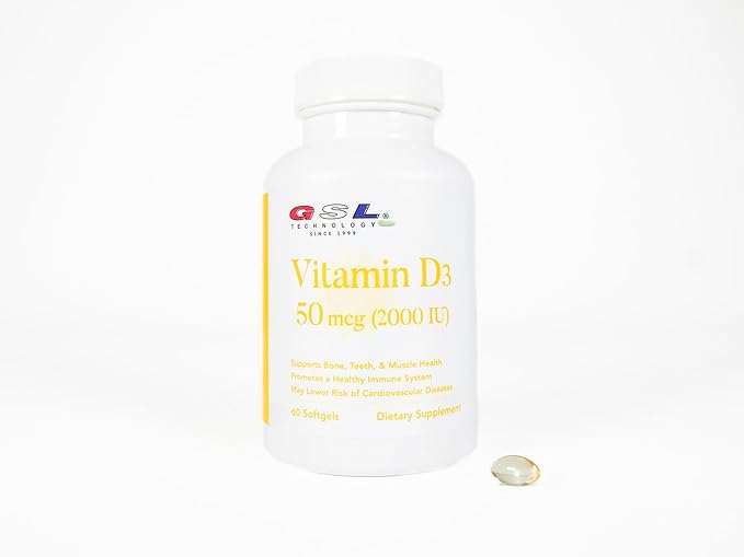 | Vitamin D3 | 50 mcg (2000 IU) Per Softgel | Dietary Supplement for Bone Health | Made in USA | 2 Pack of 60 Count (120 Softgels Total)