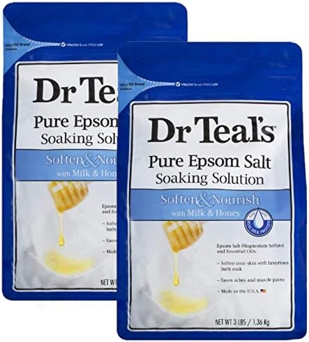 Dr. Teals Soften & Nourish with Milk & Honey Soaking Solution Gift Set (2 Pack, 3lbs ea.) - Pure Epsom Salt & Essential Oils Softens The Skin, Eases Aches & Muscle Pains - Relieve Stress at Home