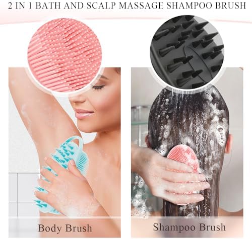 Silicone Body Scrubber, Silicone Loofah, 3 Pcs Silicone Shower Scrubber, Exfoliating Silicone Shower Scrubber, 2 in 1 Silicone Body Scrub Brush Scalp Massager Shampoo Brush for All Skin Men Women Kids
