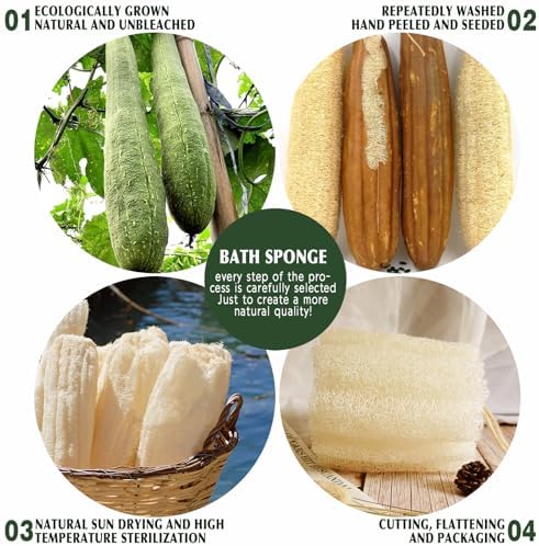 Natural Shower Loofah Sponge, Bath Exfoliating Loofa Body Scrubber, 5.5 “Soft and Easy Foaming Spa Lufa Sponges (3 Pack)