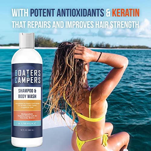 STREAM 2 SEA Boaters and Campers Hair Shampoo, 16 oz Reef Safe, Paraben Free and Fragrance Free All Natural Shampoo For Camping and Boating, Anti Frizz and Color Safe Shampoo
