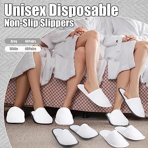 Ramede 80 Pairs Non Slip Disposable Slippers Bulk Hotel Spa Fluffy Closed Toe Indoor Slippers for Guests Men Women Home Wedding Travel Party