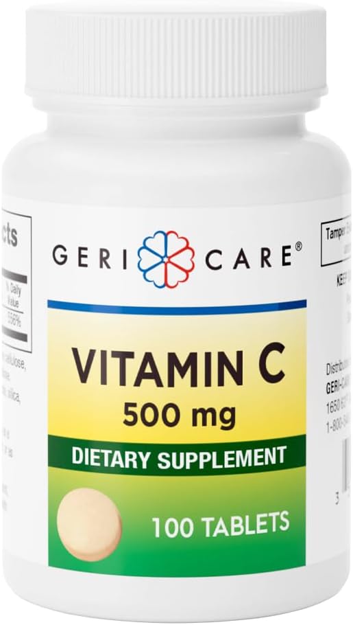 GeriCare Vitamin C 500 mg, Antioxidant, Immune System Support, Nutritional Supplement Tablets, 100 Count (Pack of 1)