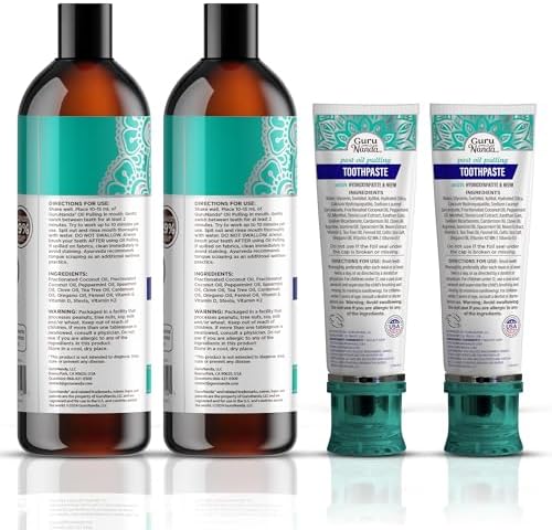 GuruNanda Essential Morning Wellness Duo – Coconut Oil Pulling Mouthwash & Hydroxyapatite Toothpaste – Helps Promotes Fresh Breath & Happy Gums, Fluoride-Free