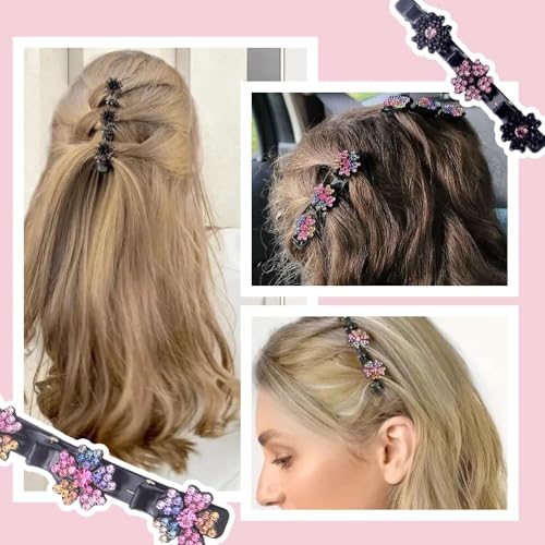 Sparkling Crystal Stone Braided Hair Clips for Women and Girls, 2025 New Rhinestone Hair Clips Hair Braid Clips, Easily Braided Hair Bands, Shiny Rhinestone Hair Clip (Mix, 4PCS)