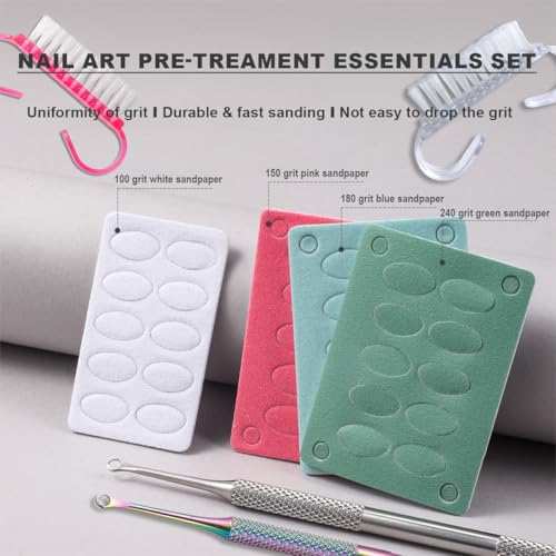 Pre-treatment Cuticle Pusher, Russian Prep Nail Pushers, Dual Ended Cuticle Remover with 100/180 Grit Sandpaper Sheets, Nail Care for Manicure Pedicure Nail Art