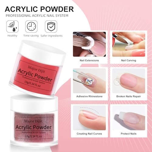 Major Dijit Complete Acrylic Nail Starter Kit with LED Lamp, 12 Colors Powder & Liquid, Base/Top Coat, Primer, Electric Drill – DIY Nail Art Tools for Home & Salon