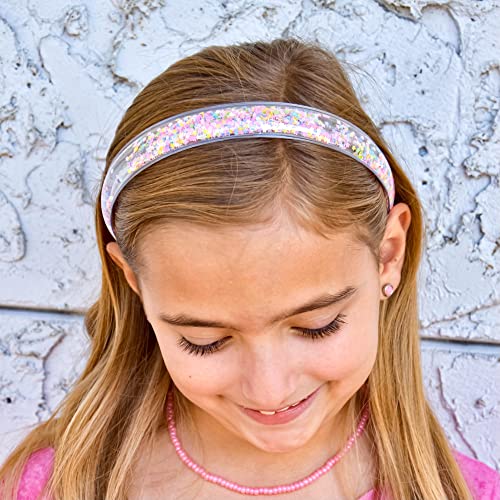 FROG SAC 4 Glitter Headbands for Girls - Sparkly Kids Headband with Comb Teeth, Thin Little Girl Sparkle Head Bands, Confetti Toddler Hairband Hair Accessories, Easter Basket Fillers Stocking Stuffers