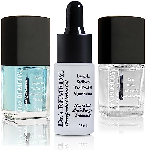 Dr’s Remedy 3 Pack Nail Polish Treatment Kit, RESTORATIVE Remedy Trio, Non Toxic and Organic All Natural Enriched Nail Strengthener - CARESS Cuticle Oil/Hydration Nail Treatment/TOTAL Two-in-One
