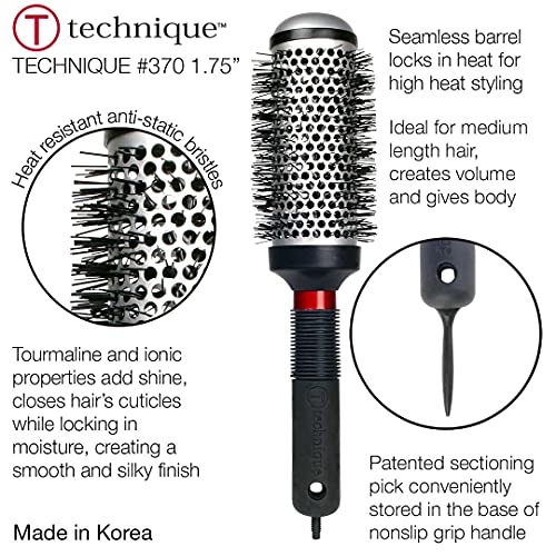 Cricket Technique Thermal Hair Brush #370 1.75” for Blow-Drying, Curling, and Styling – Heat-Retaining Barrel with Anti-Static Tourmaline Bristles, Round Thermal Brush, Ideal for All Hair Types