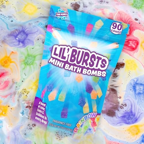 Tub Works® Lil' Bursts™ Mini Bath Bombs for Kids, 90 Count, Rainbow | Nontoxic | Tiny Kids Bath Bombs with A Burst of Color, Foam & Bubbles | Customize Toddler Bath with 7 Colors | Make Bathtub Art