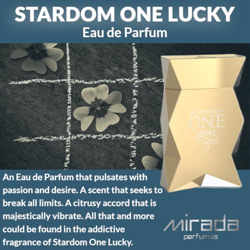 Stardom One Lucky, Men's Eau de Parfum (EDP) 3.4 FL. Oz (100ml), Men’s Perfume with Notes of Plum, Grapefruit, Bergamot, Ozonic Notes, Jasmine, Orange Blossom, Hazelnut, Honey, Cedar