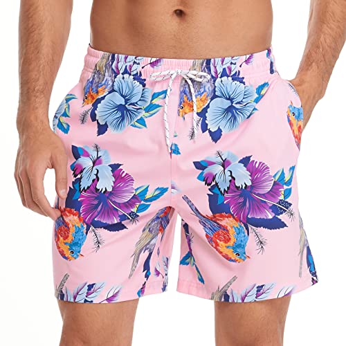 FEIXIANG Mens Quick Dry Swim Trunk with Breathable Mesh Lining Beach Shorts with Pockets Pink