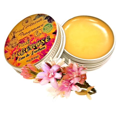 PINK TUBEROSE Perfume - Eau de Parfum - Solid Balm - Aromatherapy Essential Oils (Polianthes Tuberosa, Honeysuckle, Rose, Frangipani, Jasmine, Mandarin, Lily, Green Tea) - Natural Fragrance - 0.5oz