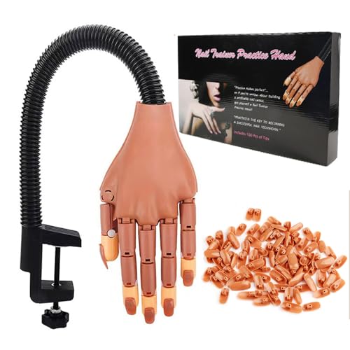 Practice Hand for Acrylic Nails, Flexible Nail Practice Hands Training Kits, Fake Mannequin Hands for Nails Practice, Movable Nail Mannequin Hand with 100PCS Nail Tips