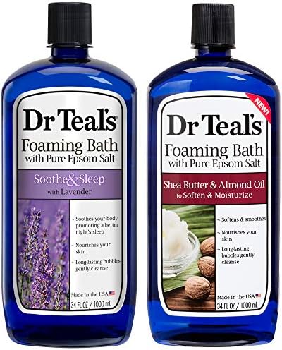 Dr. Teal's Foaming Bath Variety Gift Set (2 Pack, 34oz Ea.) - Soothe & Sleep Lavender, Moisturizing Shea Butter & Almond Oil - Essential Oils Blended with Pure Epsom Salt Ease Pain & Relieve Stress