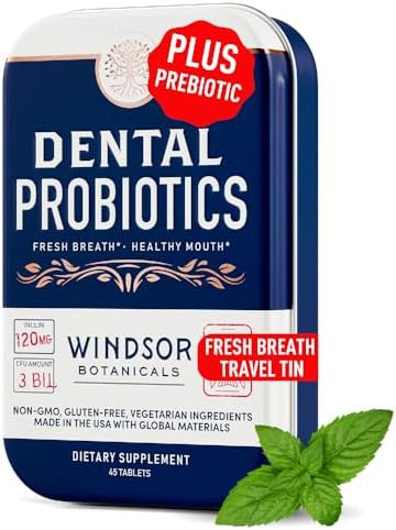 Dental Probiotics for Teeth and Gums - 3BN CFU Lactobacillus Salivarius Acidophilus Casei Tablets - Oral Probiotics for Mouth Bad Breath Treatment for Adults - 45 Chewable Dental Probiotic in a Tin