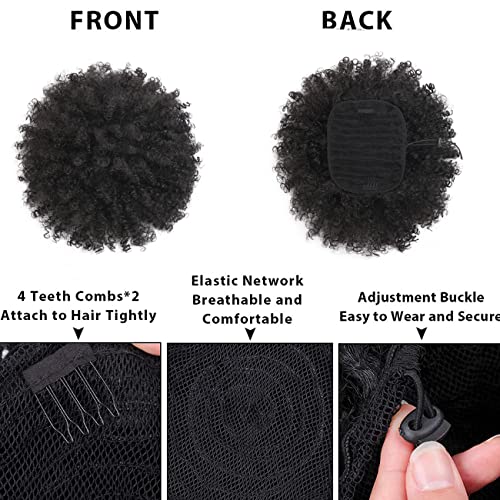 Afro Puff kinky curly Drawstring Ponytail Extension for Women Synthetic Short Afro Kinkys Curly Afro Bun Extension Hairpieces Updo Hair Extensions with Two Clips(1B)