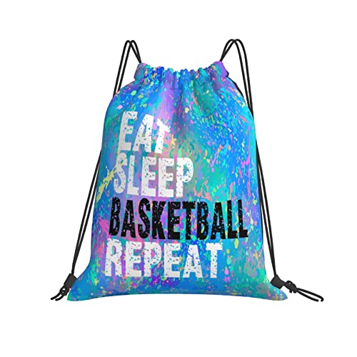 FORATIO Eat Sleep Basketball Repeat Drawstring Backpack Gym String Bag Sports Drawstring Sackpack For Women Men