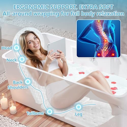 Bath Pillow Bathtub Pillow Washable Full Body Bath Pillows for Tub Neck and Back Support Spa Bath Cushion Tub Pillow Headrest with Comfort 4D Air Mesh and 10 Powerful Suction Cups for Women Relaxing