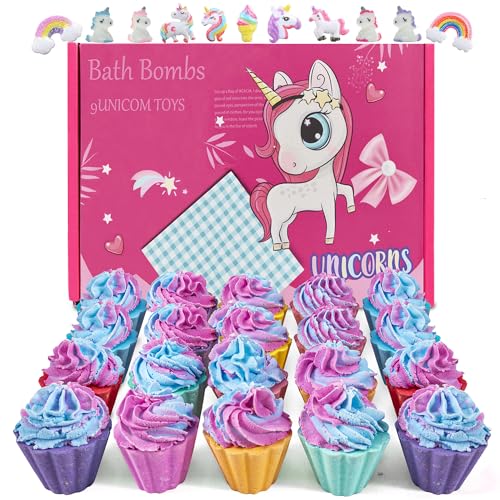 Bath Bombs for Kids with Surprise Unicorn Inside, 20 Kids Bath Bombs Gift Set, Handmade Bubble Bath Fizzes Bomb for Chrildren Birthday Christmas and Party Favor Christmas Gifts Set for Girls