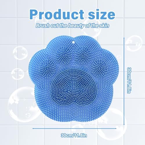 Silicone Shower Foot Scrubber Mat, 2025 New Shower Foot Scrubber Mat with Non-Slip Suction Cups，Foot Back Cleaning Pad Back Washer Exfoliating Bath Wash Pad (Blue)