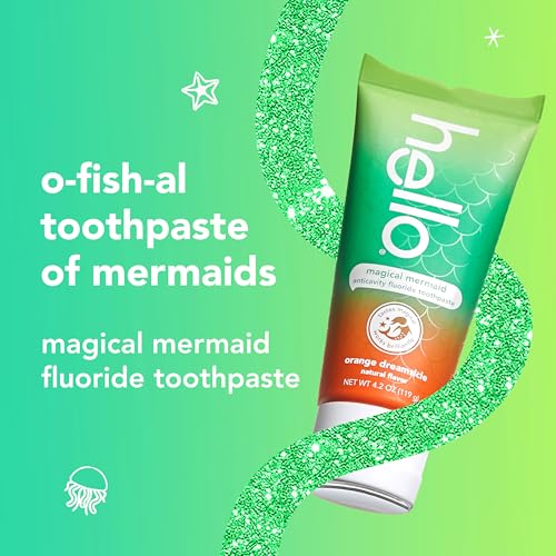 hello Magical Mermaid Kids Toothpaste with Fluoride, Orange Dreamsicle Flavor Toothpaste for Kids, Safe for Ages 2 and Up, Helps Prevent Cavities, Strengthen Enamel, Polish Teeth, 3 Pack, 4.2 Oz Each