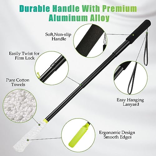 Toe Cleaning Brush,Foot Brush with Reusable Drying Covers.Foot Scrubber with Telescopic Aluminum Alloy 12"-24",Long- Handled Toe Lotion Applicator for Seniors,Elderly, Disabled Men and Women