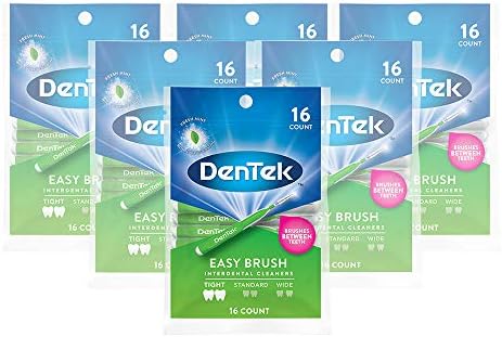 DenTek Easy Brush Interdental Cleaners, Brushes Between Teeth, Tight Teeth, Mint Flavor, 16 Count (Pack of 6)