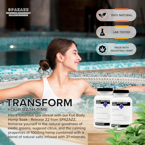 Spazazz Full Body Hemp Soak - 1000mg Hemp - Spa Hot Tub & Bath Aromatherapy Bath Salt Crystals - 538g/19oz (Release 22)