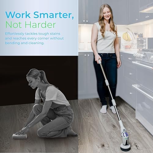 SpinWiz 2025 Model 10 in 1 Electric Spin Scrubber with 10 Replaceable Brushes | Spin Brush for Cleaning | Upgraded Battery | Electric Scrubber | Shower Scrubber with Long Handle