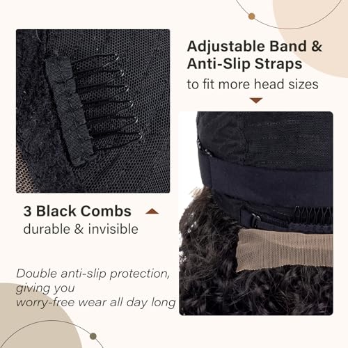 PROTEA Braided Wigs for Black Women, Lightweight Synthetic Handmade Braids Wig with Baby Hair, Braid Lace Wig with Curly End, 16 Inch #2 Natural Color