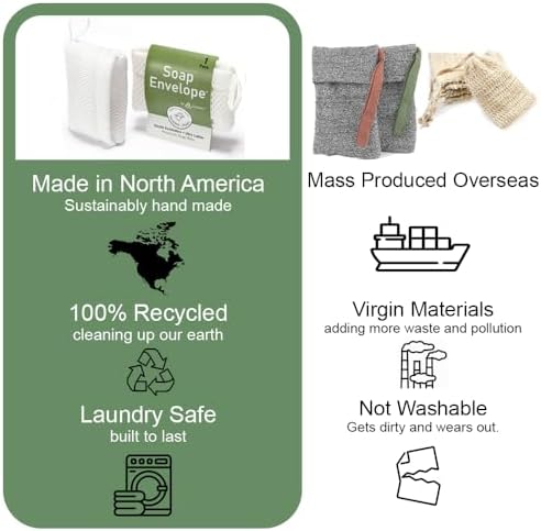Soap Bag 100% Recycled & Made in North America - Soap Saver Pouch, Loofah Bath Scrubber for Bar Soap + Exfoliator (2-Pack Combo, Gentle and Deep Exfoliation)