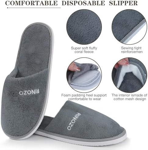 Disposable Slippers 8 Pairs Non Slip Spa Slippers Washable Reusable Hotel Slipper Super Comfort Soft Coral Fleece Bulk Closed Toe House Slippers for Guests Women Men Home Indoor Party Travel