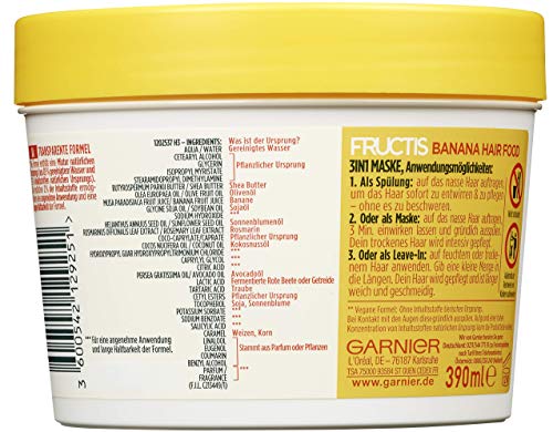 Garnier Fructis Nourishing Banana Hair Food, 3-in-1 Mask for Dry Hair, Nourishes and Gives Smoothness, 390 ml