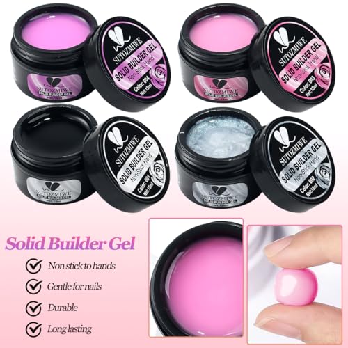 Solid Builder Gel for Nails,4 Colors Non-Sticky 3D Nail Sculpting Gel for Nail Art Flower Carving Modeling Design Hard Gels Nail Extension Glue with 3D Silicone Mold for Manicure Salon or Home DIY